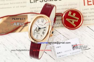 AF Clone Cartier Baignoire Swiss Quartz Silver Dial Rose Gold Red Strap Watch